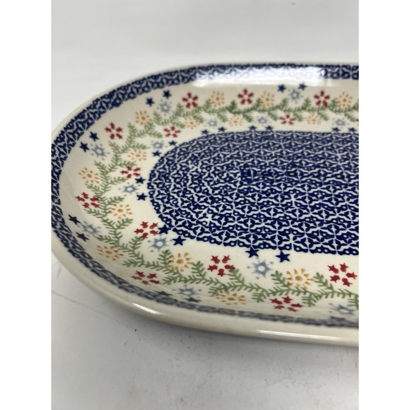 Unikat Hand Stamped Polish Stoneware 12.75" Floral Oval - Picture 2 of 7